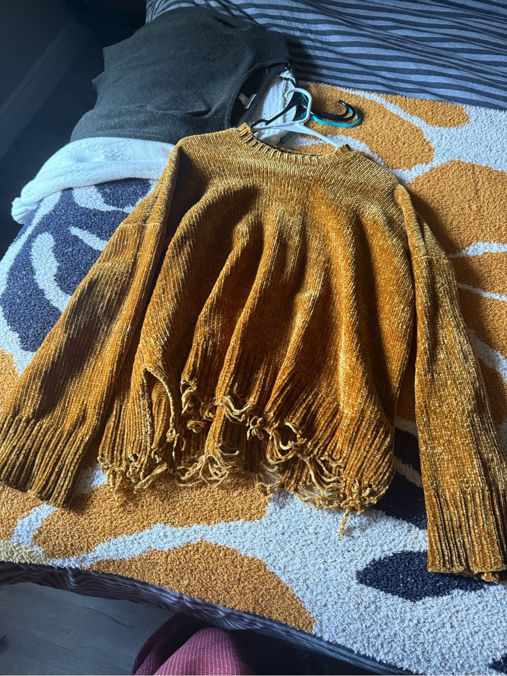 Show Me Your MuMu Distressed Hem Crew Sweater in Mustard